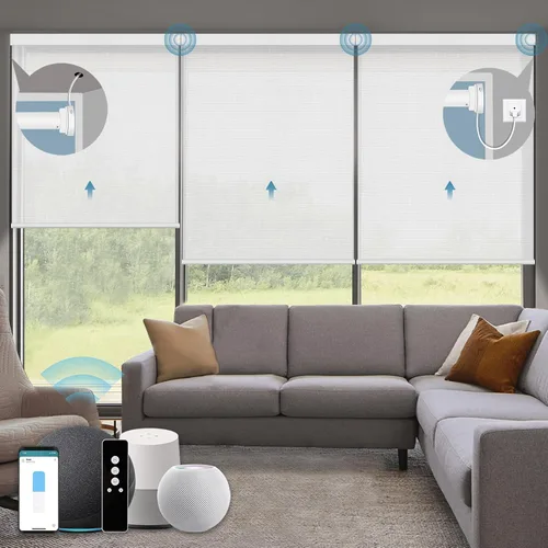 Vista 32 de Persianas enrollables inteligentes, persianas enrollables con cable 1% de apertura, compatibles con Google Home Alexa, persianas automáticas 1%