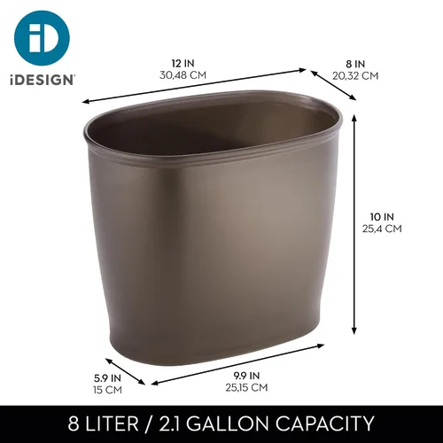 Vista 4 de iDesign - Cubo de basura delgado de plástico para baño, pequeño para dormitorio, oficina, escritorio, dormitorio, bronce (paquete de 2)