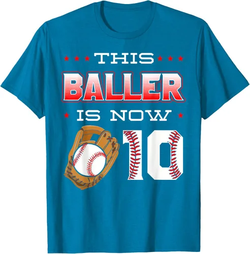Vista 9 de This Baller Is Now 10 - Camiseta de béisbol para fiesta temática de cumpleaños número 10, Negro