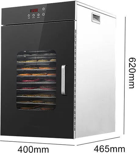 Vista 3 de Máquina deshidratadora de alimentos comercial de 16 bandejas – Marco de acero inoxidable, temporizador y control de temperatura, doble capa