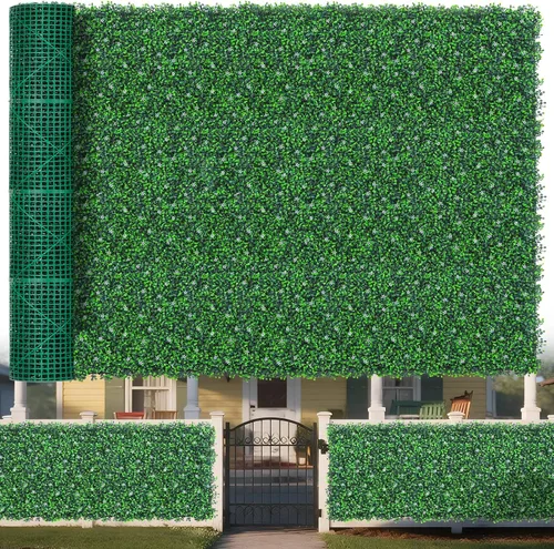 Vista 12 de Yangrass Rollo de Paneles de Pared de Césped, 40"x120" (33.33 pies cuadrados) Hiedra Artificial con Flor Blanca, Paneles Verdes de Pared de Césped