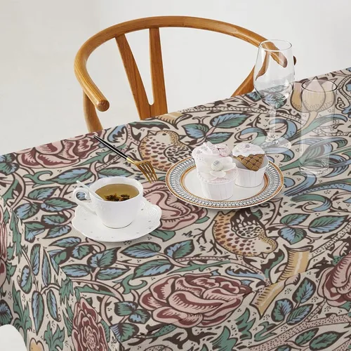 Vista 53 de Mantel Floral Retro de Pájaros, Diseño Original Bohemio William Morris Estampado Cubierta de Mesa para Hogar Picnic Fiesta Comedor Cocina William