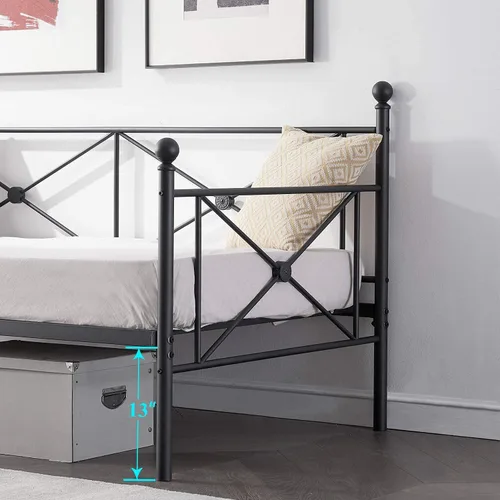 Vista 2 de VECELO Sofá cama individual con cabecero, marco de cama de metal con listones de acero, base de colchón multifuncional/no necesita somier, negro mate