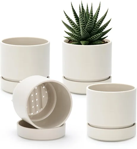 Vista 50 de Phoenix Vine 4 Inch Planter Pot with Drainage Hole & Saucer, Deep Water Catch Tray, Straight Cylindrical Round Pot for Plants, Olive, Pack of 1