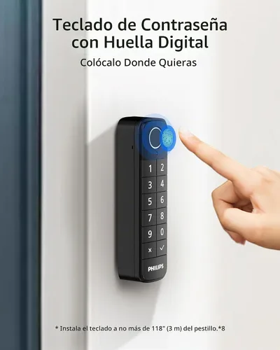 Vista 3 de Philips Teclado inalámbrico de huellas dactilares, solo funciona con Philips WiFi Retrofit Lock DDL230X-10HW y DDL230X-1HWP, código PIN