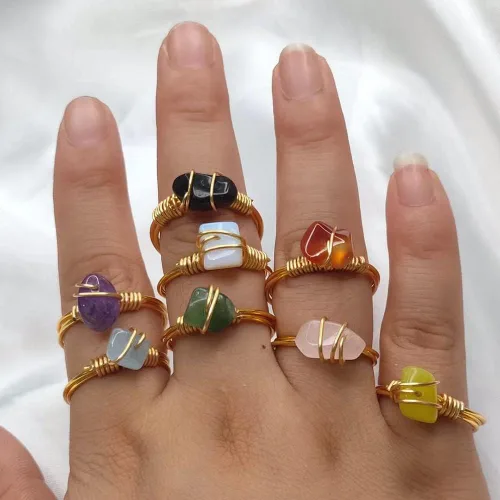 Vista 2 de LONGLITER - Anillos de piedra natural hechos a mano para mujer anillos de piedras preciosas de cristal curativo anillos de joyería vintage 4 - 7