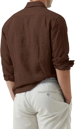 Vista 3 de JMIERR Camisa de vestir de manga larga con botones y lino de algodón para hombre