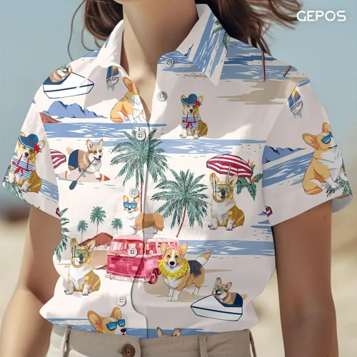 Vista 5 de Camisa hawaiana para hombre, camisa con botones para perro, para vacaciones de verano, camisa de manga corta casual de playa Aloha unisex