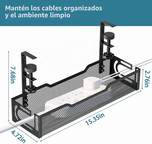 Vista 2 de Bandeja de gestión de cables debajo del escritorio, organizador de cables de malla sin taladro Bandeja de gestión de cables Rack de gestión