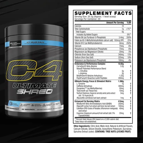 Vista 3 de Cellucor C4 Ultimate Shred - Polvo para antes del entrenamiento, quemador de grasa para hombres y mujeres, suplemento de metabolismo con extracto