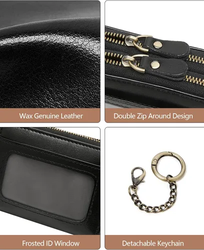Vista 5 de TFKGS Tarjetero de crédito para mujer, cartera RFID de cuero para mujer con bloqueo de cremallera, llavero para tarjetas de acordeón, regalos