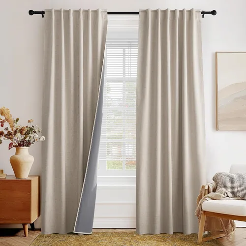 Vista 36 de PONY DANCE Cortinas de lino 100% opacas de 63 pulgadas de largo para dormitorio, sala de estar, oscurecimiento completo, bolsillo para barra