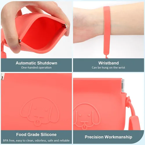 Vista 4 de WALLFID Bolsa de silicona para golosinas de perro, cierre automático, con clicker de entrenamiento para mascotas, bolsa para caminar para perros