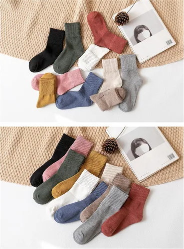 Vista 7 de Calcetines de algodón para mujer, de algodón, casuales, de color sólido, elásticos, para mujeres y niñas, 10 pares