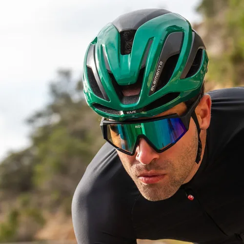 Vista 2 de KASK Elemento - Casco de ciclismo de carretera aerodinámico, grava y montaña, casco de ciclismo de ciclocross verde (Beetle Green)
