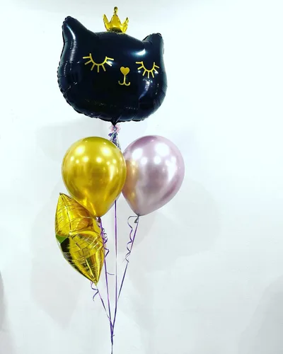 Vista 5 de Globos gigantes de gato de 22 pulgadas, adorable corona negra, gatito, blanco, globos para decoración de fiesta de cumpleaños con temática de 4 gato