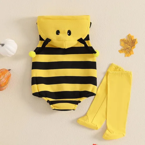 Vista 3 de Madjtlqy Disfraz de Halloween para bebé, ropa con capucha y calcetines largos Abeja