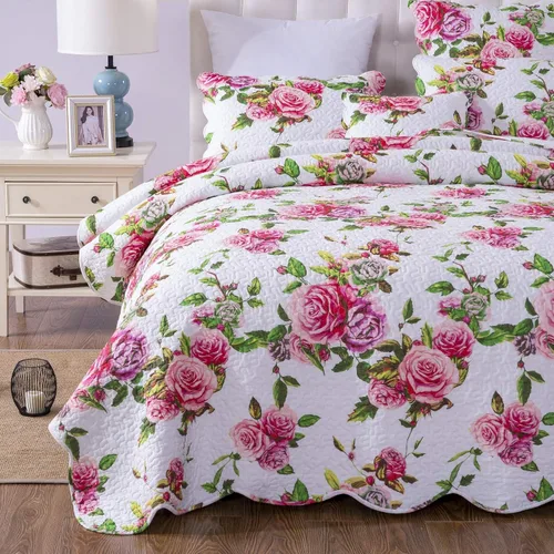 Vista 4 de DaDa Bedding Romantic Roses - Funda de almohada tamaño Queen – Precioso jardín floral rosa y blanco de primavera – Funda de almohada acolchada