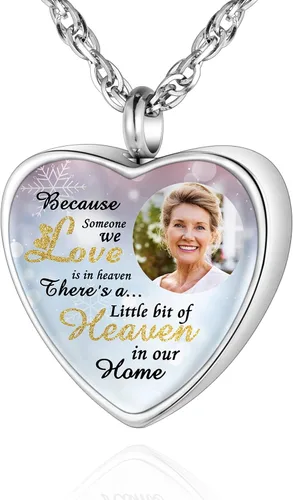 Vista 9 de XIUDA Collar de urna con foto personalizada para cenizas, collar de cenizas con foto personalizada, joyería de cremación para mujeres, collar