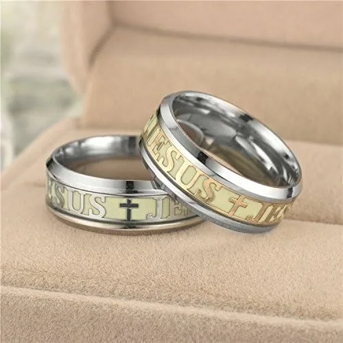 Vista 5 de hohrayway Anillo luminoso con cruz de Jesús y Cristianos, de titanio, fluorescente, adornos, regalo para hombres y mujeres, talla 6