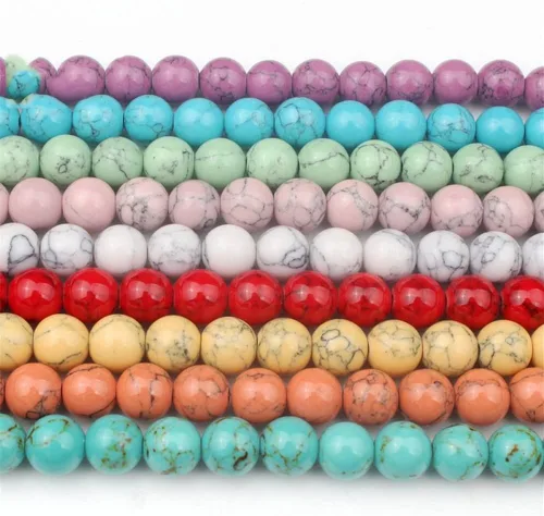 Vista 4 de Youllyuu Piedra de howlita colorida natural de 4/6/8/10/0.472 in para hacer joyas, pulseras, collares, joyas de 15 pulgadas, howlita rosa de 0.472
