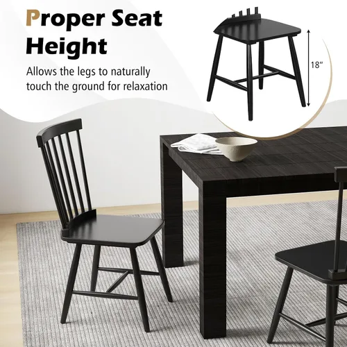 Vista 5 de GIANTEX Juego de 2 sillas de comedor de madera, sillas de comedor Windsor de madera maciza con asiento ancho, carga máxima de 400 libras, sillas