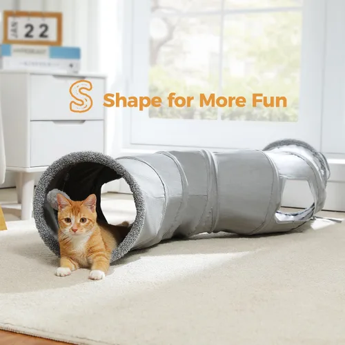 Vista 6 de PAWZ Road Túnel para Gatos Plegable en Forma de S Túneles para Gatos de Interior Tubo de Juego para Gatos 51 Pulgadas de Largo 10.5 Pulgadas
