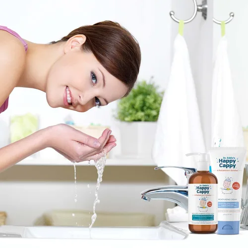 Vista 4 de Happy Cappy Paquete de champú medicado y gel de baño y crema hidratante – Champú para caspa de bebé, loción para eccema para niños, ayuda a la cuna
