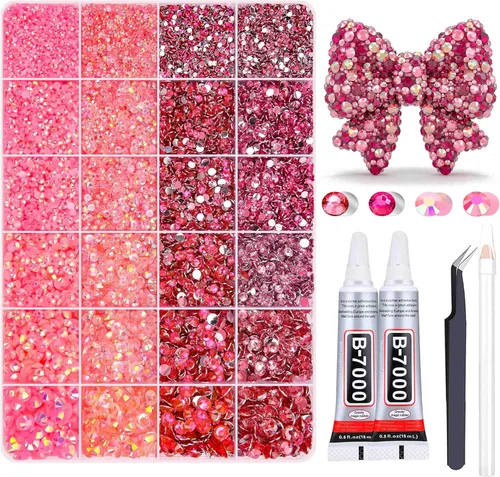 Vista 21 de 27000PCs Resin Rhinestones Kit, 2-6mm Crystal Diamond Gems with Picker Pencil, Tweezer & 2 Glue Bottles, Flatback Rhinestone Set for Diamond