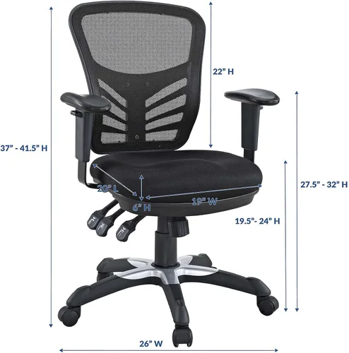 Vista 3 de Modway EEI-757-BLK Silla de oficina ergonómica articulada de malla en negro Color negro.