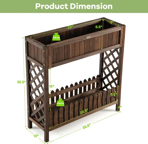 Vista 5 de S AFSTAR Cama de jardín elevada de 2 niveles, cama de flores para interiores y exteriores con valla de estante inferior, caja elevada de madera