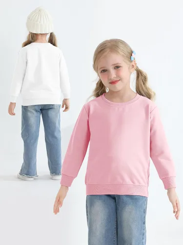 Vista 2 de Cooraby Paquete de 3 sudaderas para bebés y niñas pequeñas, sudadera de cuello redondo sin capucha, sudadera de manga larga con capucha