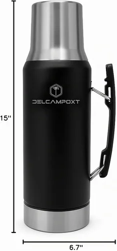Vista 10 de Mate Thermal Flask Termo con tapa Tapa Vaso – Botella aislada al vacío de acero inoxidable de 1.2L (67.6 onzas), mantiene las bebidas calientes