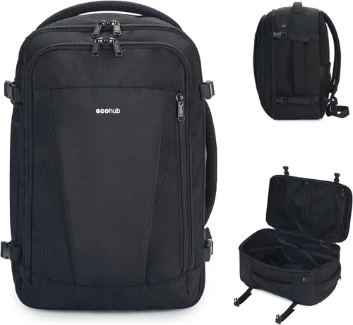 Vista 8 de ECOHUB United Airlines - Mochila de viaje pequeña de 17 pulgadas, bolsa de artículos personales de 16.7 x 10 x 8 pulgadas con 13 bolsillos con Negro