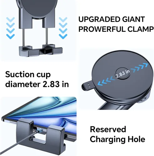 Vista 6 de Soporte para tablet para coche, soporte para iPad para coche【Parabrisas+Salpicadero】Ventosa para iPad para camión Soporte【360° 】Soporte para tablet