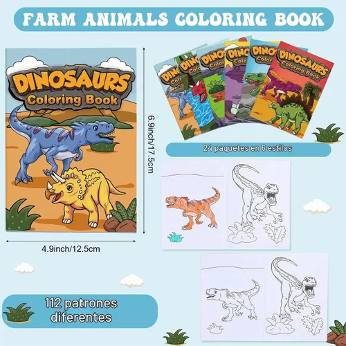 Vista 3 de Nezyo Paquete de 24 mini libros para colorear de dinosaurios a granel, pequeños folletos de actividades con 84 diseños, 14 páginas cada uno