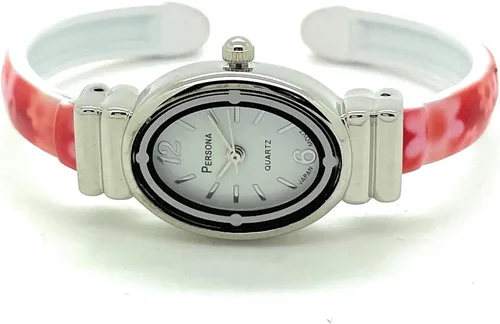 Vista 3 de Señoras pequeño oval caso rojo metal brazalete brazalete reloj moda esfera blanca