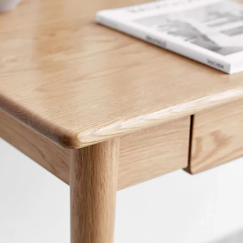 Vista 6 de Escritorio de escritura para oficina en casa, mesa de trabajo de madera maciza con 2 cajones para espacios pequeños
