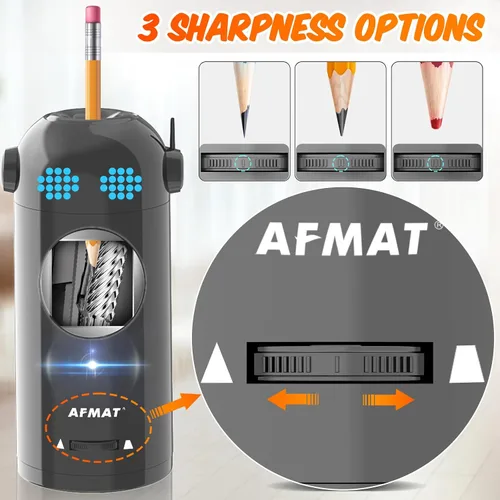 Vista 4 de AFMAT Sacapuntas eléctrico, sacapuntas de colores totalmente automático para lápices de 0.39 a 0.39 pulgadas, entrada y salida automática