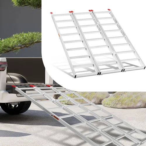 Vista 7 de Rampas de carga de aluminio para motos de nieve de 69 pulgadas de largo x 50 pulgadas de ancho, rampa de carga para motos de nieve de capacidad