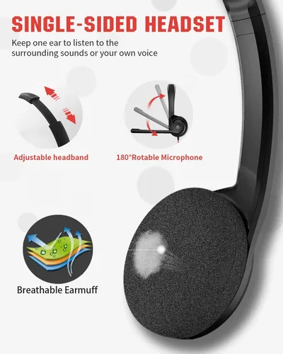 Vista 4 de NUBWO HW02 - Auriculares USB con micrófono con cancelación de ruido y control en línea, súper ligeros, ultra cómodos auriculares de computadora