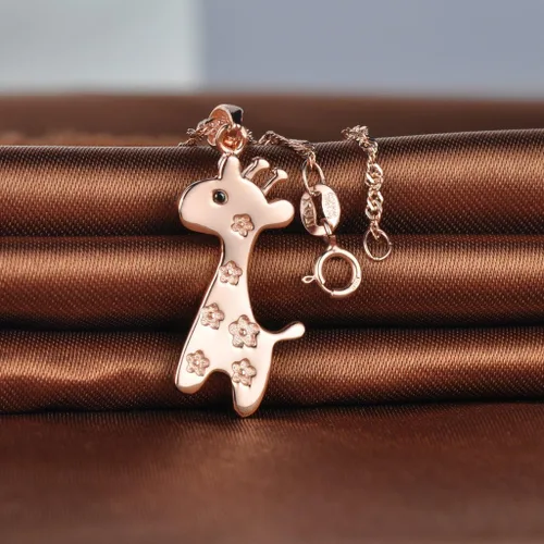 Vista 4 de Lindo collar con colgante de jirafa de plata de ley 925 chapada en rodio Sika para mujer, oro rosa, Plata esterlina