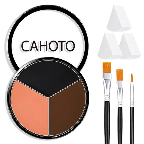 Vista 10 de Negro Blanco Gris 3 Colores Cara Cuerpo Pintura Con Esponja Y