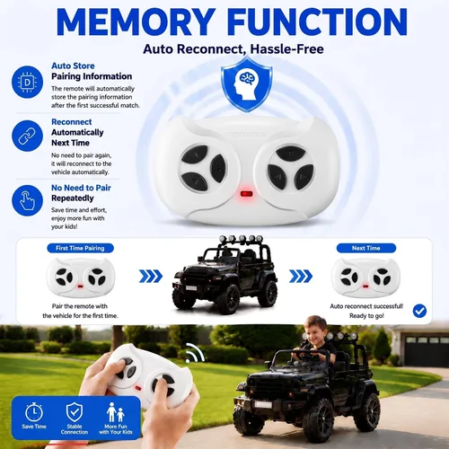 Vista 5 de Control remoto 2.4G para niños de 12 V eléctrico en coche/camión/autos
