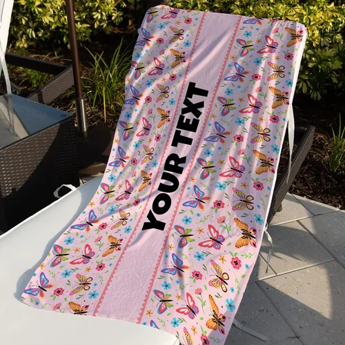 Vista 3 de Toalla de baño o playa personalizada para niños, mariposas, nombre/texto personalizado, secado rápido/absorbente para baño de niños, regalo