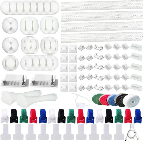Vista 10 de ELII - Kit de gestión de cables de 300 piezas, 4 fundas para cables y 35 clips de cable