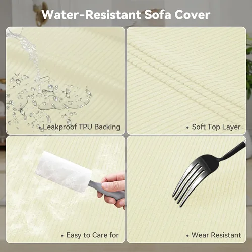 Vista 3 de Funda impermeable para silla con brazos, juego de 2 piezas, funda a rayas para 1 sofá separado con cojín en T, fundas de sillón de tela