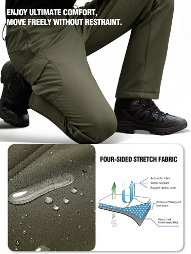 Vista 4 de FREE SOLDIER Pantalones cargo con vellón Softshell para hombre, para nieve, esquí, senderismo, con cinturón