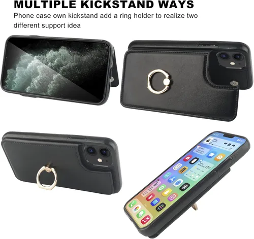 Vista 5 de ONETOP Funda tipo cartera para iPhone 11 con tarjetero de crédito, color Negro