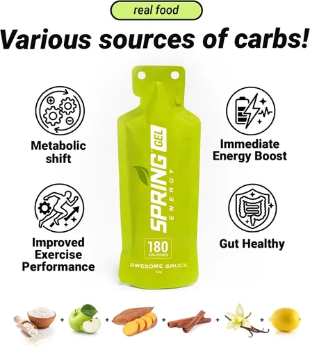 Vista 3 de Spring Gel energético: saludable, apto para el estómago, vegano Camote de manzana y canela Salsa impresionante Sin jarabe de arroz. Sin
